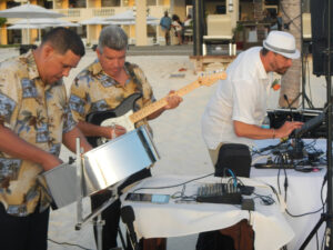 tropical music set up with steel drum and guitar